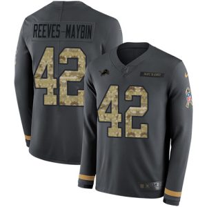 Classic Eye - catching Lions #42 Jalen Reeves-Maybin Anthracite Salute to Service Men's Stitched NFL Limited Therma Long Sleeve Jersey