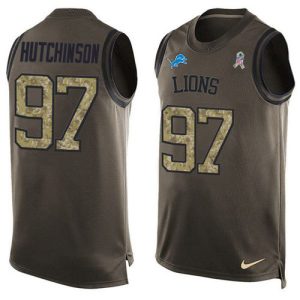 Classic Fantastic Lions #97 Aidan Hutchinson Green Men's Stitched NFL Limited Salute To Service Tank Top Jersey