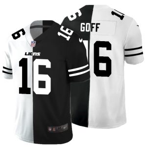 Classic High Quality Detroit Lions #16 Jared Goff Men's Black V White Peace Split Vapor Untouchable Limited NFL Jersey