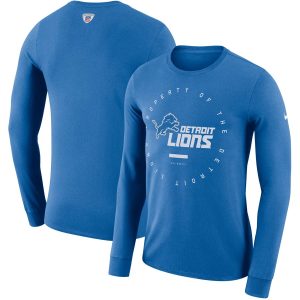 Classic Marvelous Detroit Lions Property Of Sideline Performance Long Sleeve T-Shirt Blue