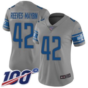 Classic Stunning Gorgeous Lions #42 Jalen Reeves-Maybin Gray Women's Stitched NFL Limited Inverted Legend 100th Season Jersey