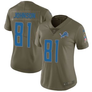 Classic Stunning Lions #81 Calvin Johnson Olive Women's Stitched NFL Limited 2017 Salute to Service Jersey