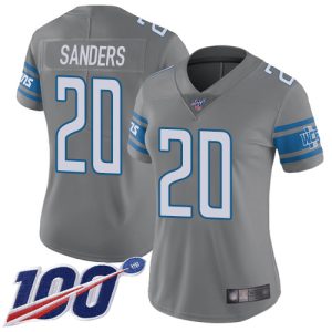 Classic Stylish Sleek Chic Lions #20 Barry Sanders Gray Women's Stitched NFL Limited Rush 100th Season Jersey