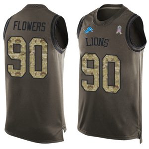 Comfortable Alluring Lions #90 Trey Flowers Green Men's Stitched NFL Limited Salute To Service Tank Top Jersey