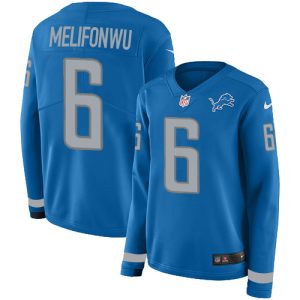Comfortable Attractive Lions #6 Ifeatu Melifonwu Blue Team Color Women's Stitched NFL Limited Therma Long Sleeve Jersey