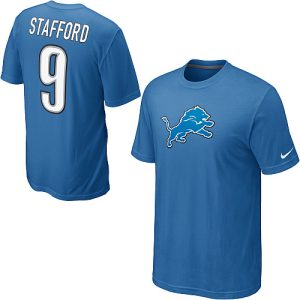 Comfortable Cool Detroit Lions #9 Matthew Stafford Name & Number NFL T-Shirt Blue