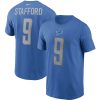Comfortable Cool Outstanding Dashing Detroit Lions #9 Matthew Stafford Team Player Name & Number T-Shirt Blue