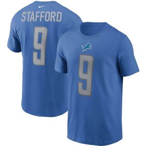 Comfortable Cool Outstanding Dashing Detroit Lions #9 Matthew Stafford Team Player Name & Number T-Shirt Blue