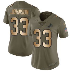 Comfortable Eye - catching Lions #33 Kerryon Johnson Olive/Gold Women's Stitched NFL Limited 2017 Salute to Service Jersey