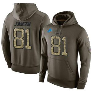 Comfortable Graceful NFL Men's Detroit Lions #81 Calvin Johnson Stitched Green Olive Salute To Service KO Performance Hoodie