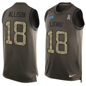 Comfortable Handsome Unique Lions #18 Geronimo Allison Green Men's Stitched NFL Limited Salute To Service Tank Top Jersey