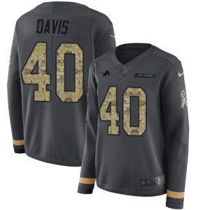 Comfortable Luxurious Lions #40 Jarrad Davis Anthracite Salute to Service Women's Stitched NFL Limited Therma Long Sleeve Jersey