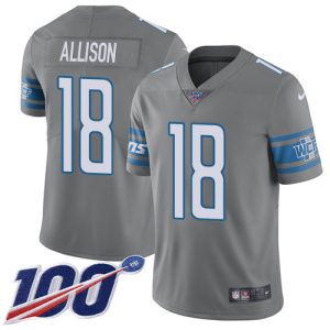 Comfortable Superb Premium Lions #18 Geronimo Allison Gray Youth Stitched NFL Limited Rush 100th Season Jersey
