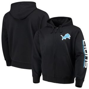 Cool Alluring Stunning Marvelous Detroit Lions G-III Sports by Carl Banks Post Route Full-Zip Hoodie Black