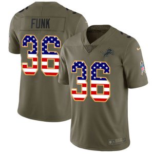 Cool Exquisite Lions #36 Jake Funk Olive/USA Flag Youth Stitched NFL Limited 2017 Salute To Service Jersey