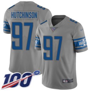 Cool Eye - catching Lions #97 Aidan Hutchinson Gray Youth Stitched NFL Limited Inverted Legend 100th Season Jersey