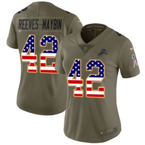 Cool Fantastic Lions #42 Jalen Reeves-Maybin Olive/USA Flag Women's Stitched NFL Limited 2017 Salute To Service Jersey