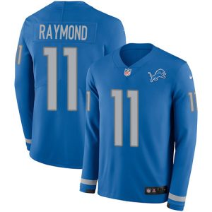 Cool High Quality Lions #11 Kalif Raymond Blue Team Color Youth Stitched NFL Limited Therma Long Sleeve Jersey