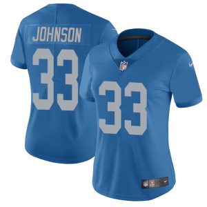 Cool Impressive Lions #33 Kerryon Johnson Blue Throwback Women's Stitched NFL Vapor Untouchable Limited Jersey
