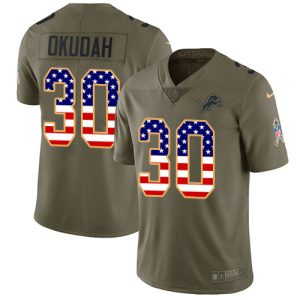 Cool Luxurious Lions #30 Jeff Okudah Olive/USA Flag Men's Stitched NFL Limited 2017 Salute To Service Jersey