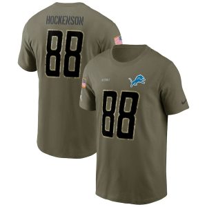 Cool Modern Gorgeous Detroit Lions #88 T.J. Hockenson 2022 Salute To Service Name & Number T-Shirt - Olive