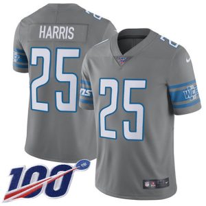 Cool Premium Outstanding Lions #25 Will Harris Gray Men's Stitched NFL Limited Rush 100th Season Jersey