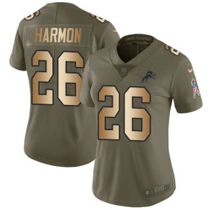 Cool Trendy Exquisite Lions #26 Duron Harmon Olive/Gold Women's Stitched NFL Limited 2017 Salute To Service Jersey