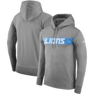 Dashing Comfortable Chic High Quality Men's Detroit Lions Gray Sideline Team Performance Pullover Hoodie