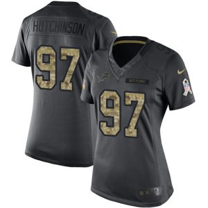Dashing Elegant Lions #97 Aidan Hutchinson Black Women's Stitched NFL Limited 2016 Salute to Service Jersey