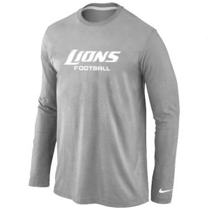 Dashing Gorgeous Sleek Comfortable Detroit Lions Authentic Font Long Sleeve T-Shirt Grey