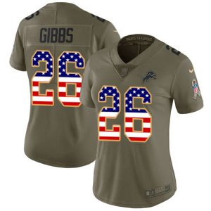 Dashing High Quality Outstanding Lions #26 Jahmyr Gibbs Olive/USA Flag Women's Stitched NFL Limited 2017 Salute To Service Jersey