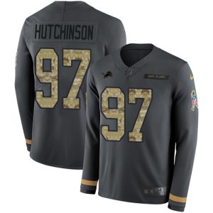 Dashing Smart High Quality Lions #97 Aidan Hutchinson Anthracite Salute to Service Youth Stitched NFL Limited Therma Long Sleeve Jersey