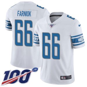 Elegant Authentic Lions #66 Matt Farniok White Youth Stitched NFL 100th Season Vapor Untouchable Limited Jersey