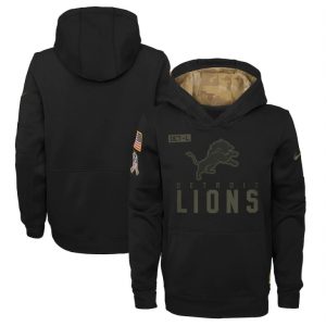 Elegant Comfortable Detroit Lions Youth 2020 Salute to Service Pullover Performance Hoodie Black