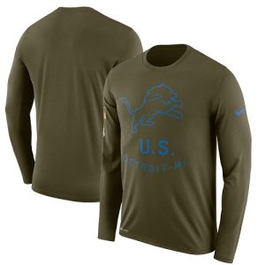 Elegant Cool Fabulous Men's Detroit Lions Olive Salute to Service Sideline Legend Performance Long Sleeve T-Shirt