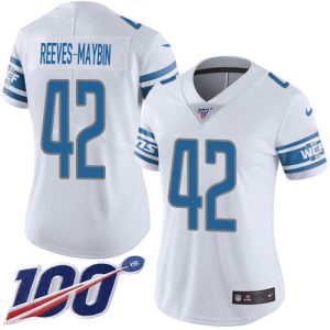 Elegant Dashing Lions #42 Jalen Reeves-Maybin White Women's Stitched NFL 100th Season Vapor Untouchable Limited Jersey