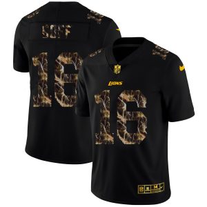 Elegant Eye - catching Classic Authentic Detroit Lions #16 Jared Goff Men's Black Flocked Lightning Vapor Limited NFL Jersey