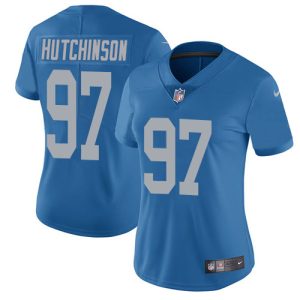 Elegant Graceful Dashing Alluring Lions #97 Aidan Hutchinson Blue Throwback Women's Stitched NFL Vapor Untouchable Limited Jersey