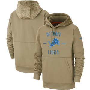 Elegant Luxurious Men's Detroit Lions Tan 2019 Salute to Service Sideline Therma Pullover Hoodie