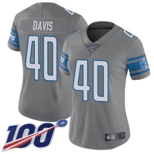 Elegant Modern Trendy Stylish Lions #40 Jarrad Davis Gray Women's Stitched NFL Limited Rush 100th Season Jersey