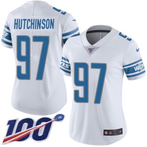 Elegant Premium Lions #97 Aidan Hutchinson White Women's Stitched NFL 100th Season Vapor Untouchable Limited Jersey