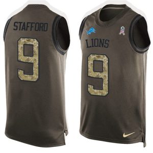 Elegant Premium Superb Lions #9 Matthew Stafford Green Men's Stitched NFL Limited Salute To Service Tank Top Jersey