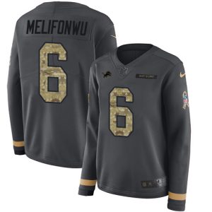 Elegant Stylish Cool Unique Lions #6 Ifeatu Melifonwu Anthracite Salute to Service Women's Stitched NFL Limited Therma Long Sleeve Jersey
