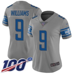 Elegant Trendy High Quality Classic Lions #9 Jameson Williams Gray Women's Stitched NFL Limited Inverted Legend 100th Season Jersey
