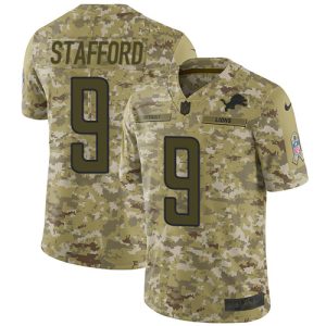 Exclusive Chic Dashing Lions #9 Matthew Stafford Camo Men's Stitched NFL Limited 2018 Salute To Service Jersey