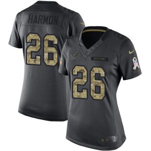Exclusive Comfortable Graceful Lions #26 Duron Harmon Black Women's Stitched NFL Limited 2016 Salute to Service Jersey