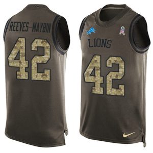 Exclusive Dashing Outstanding Alluring Lions #42 Jalen Reeves-Maybin Green Men's Stitched NFL Limited Salute To Service Tank Top Jersey