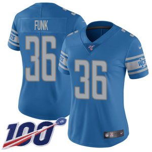 Exclusive Dashing Sleek Lions #36 Jake Funk Blue Team Color Women's Stitched NFL 100th Season Vapor Untouchable Limited Jersey