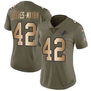 Exclusive Fantastic Cool Lions #42 Jalen Reeves-Maybin Olive/Gold Women's Stitched NFL Limited 2017 Salute To Service Jersey