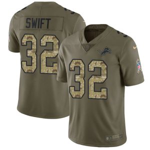 Exclusive Fantastic Lions #32 D'Andre Swift Olive/Camo Youth Stitched NFL Limited 2017 Salute To Service Jersey
